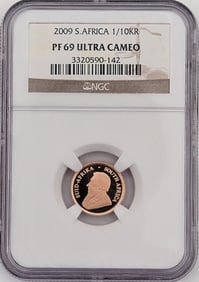 2009 South Africa 1/10 Ounce Gold Krugerrand Proof Coin NGC PF 69 Ultra Cameo