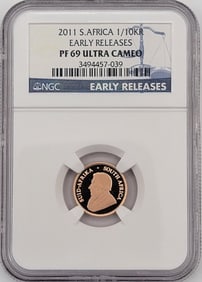 2011 South Africa 1/10 Ounce Gold Krugerrand Proof Coin NGC PF 69 Ultra Cameo Early Releases