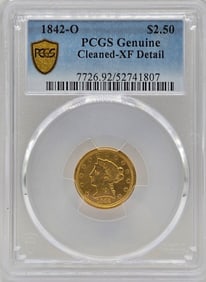 1842-O United States Quarter Eagle $2.50 Gold Piece PCGS Genuine Cleaned XF Detail