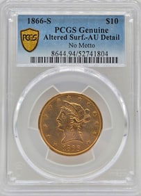 1866-S United States Eagle $10 Gold Piece PCGS Genuine Altered Surface AU Detail