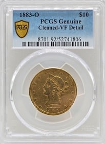 1883-O United States Eagle $10 Gold Piece PCGS Genuine Cleaned VF Detail