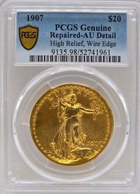 1907 United States Saint-Gaudens High Relief $20 Gold Piece PCGS Genuine Repaired AU Detail
