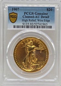 1907 United States Saint-Gaudens High Relief $20 Gold Piece PCGS Genuine Cleaned AU Detail