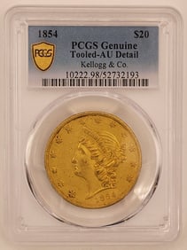 1854 Kellogg & Company San Francisco $20 Dollar Gold Coin