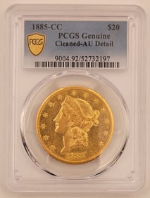 1885-CC United States Double Eagle $20 Gold Piece PCGS Genuine Cleaned AU Detail