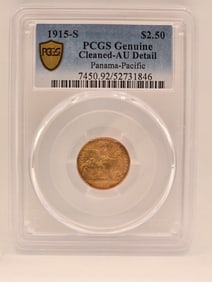 1915-S United States Pan-Pacific Exposition $2.50 Gold Coin PCGS Genuine Cleaned AU Detail