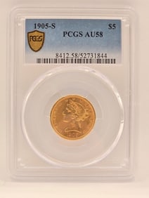 1905-S United States Liberty Head Coronet Type Half Eagle $5.00 Gold Coin PCGS AU 58