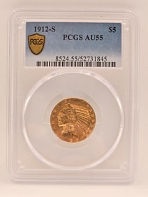 1912-S United States Indian Head Half Eagle $5.00 Gold Coin PCGS AU 55
