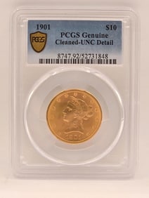 1901 United States Liberty Head Eagle $10 Gold Coin PCGS Genuine Cleaned UNC Detail
