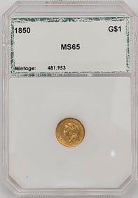 1850 United States $1 Liberty Head Gold Coin PCI MS65