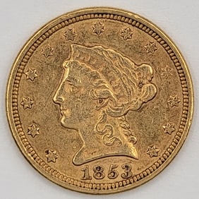 1853 United States Liberty Head Coronet Type Quarter Eagle $2.50 Gold Coin