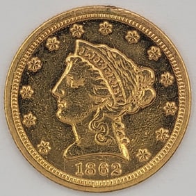 1862 United States Liberty Head Coronet Type Quarter Eagle $2.50 Gold Coin