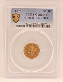 1878-S United States Liberty Head Quarter Eagle $2.50 Gold Coin PCGS Genuine Cleaned AU Detail