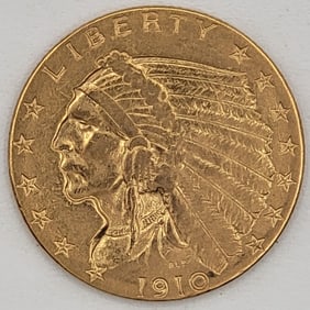 1910 United States Indian Head Type Quarter Eagle $2.50 Gold Coin