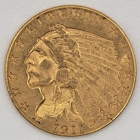 1911 United States Indian Head Type Quarter Eagle $2.50 Gold Coin