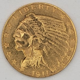 1911 United States Indian Head Type Quarter Eagle $2.50 Gold Coin