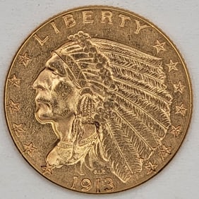 1913 United States Indian Head Type Quarter Eagle $2.50 Gold Coin