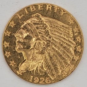 1926 United States Indian Head Type Quarter Eagle $2.50 Gold Coin
