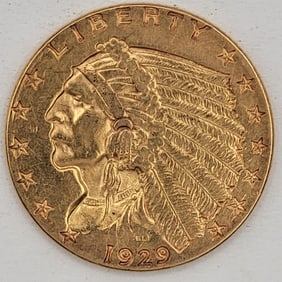 1929 United States Indian Head Type Quarter Eagle $2.50 Gold Coin