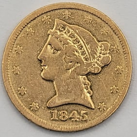1845 United States Liberty Head Coronet Type No Motto Half Eagle $5.00 Gold Coin