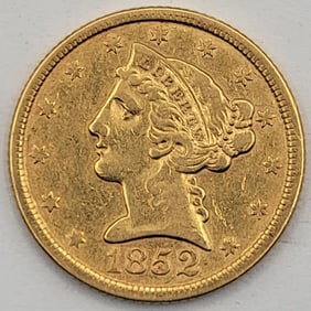 1852 United States Liberty Head Coronet Type No Motto Half Eagle $5.00 Gold Coin