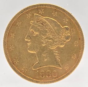 1880 United States Liberty Head Coronet Type Half Eagle $5.00 Gold Coin