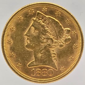 1880 United States Liberty Head Coronet Type Half Eagle $5.00 Gold Coin