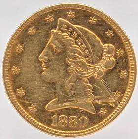1880 United States Liberty Head Coronet Type Half Eagle $5.00 Gold Coin