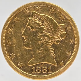 1881-S United States Liberty Head Coronet Type Half Eagle $5.00 Gold Coin