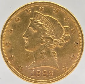 1882 United States Liberty Head Coronet Type Half Eagle $5.00 Gold Coin