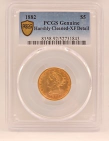 1882 United States Liberty Head Coronet Half Eagle $5.00 Gold Coin PCGS Genuine Cleaned XF Detail