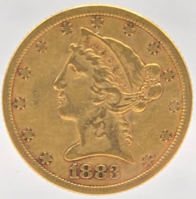 1883 United States Liberty Head Coronet Type Half Eagle $5.00 Gold Coin