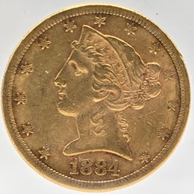 1884-S United States Liberty Head Coronet Type Half Eagle $5.00 Gold Coin