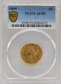 1895 United States Liberty Head Coronet Type Half Eagle $5.00 Gold Coin PCGS AU 55