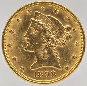 1898 United States Liberty Head Coronet Type Half Eagle $5.00 Gold Coin