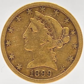 1899-S United States Liberty Head Coronet Type Half Eagle $5.00 Gold Coin