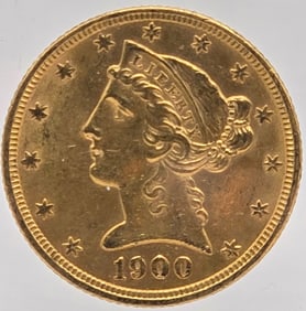 1900 United States Liberty Head Coronet Type Half Eagle $5.00 Gold Coin