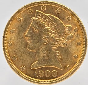 1900 United States Liberty Head Coronet Type Half Eagle $5.00 Gold Coin