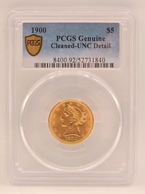 1900 United States Liberty Head Half Eagle $5.00 Gold Coin PCGS Genuine Cleaned UNC Detail