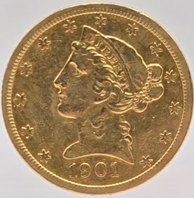 1901-S United States Liberty Head Coronet Type Half Eagle $5.00 Gold Coin