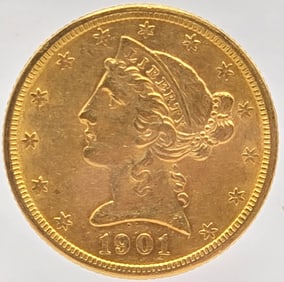 1901-S United States Liberty Head Coronet Type Half Eagle $5.00 Gold Coin