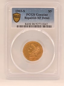 1903-S United States Liberty Head Half Eagle $5.00 Gold Coin PCGS Genuine Repaired XF Detail