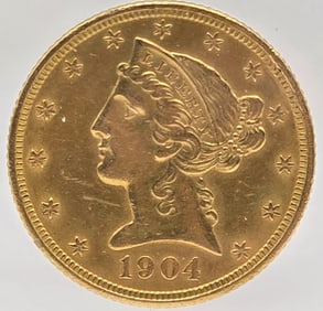 1904 United States Liberty Head Coronet Type Half Eagle $5.00 Gold Coin