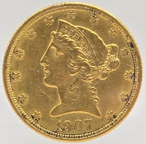 1907 United States Liberty Head Coronet Type Half Eagle $5.00 Gold Coin