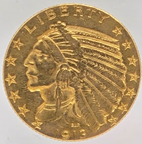 1913 United States Indian Head Type Half Eagle $5.00 Gold Coin