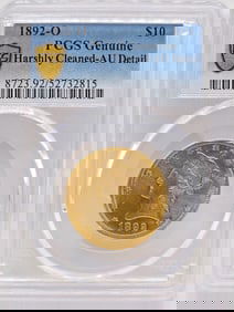 1892-O U.S. Liberty Head Coronet Type Eagle $10.00 Gold Coin PCGS Genuine Harshly Cleaned AU Detail