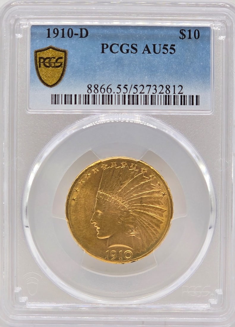 1910-D United States Indian Head Type Eagle $10.00 Gold Coin PCGS AU 55 (1 of 4)