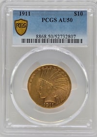 1911 United States Indian Head Type Eagle $10.00 Gold Coin PCGS AU 50