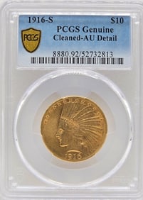 1916-S United States Indian Head Type Eagle $10.00 Gold Coin PCGS Genuine Cleaned AU Detail