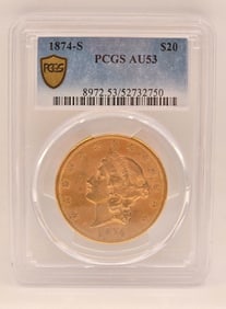 1874-S United States Liberty Head Double Eagle $20.00 Gold Piece PCGS AU 53